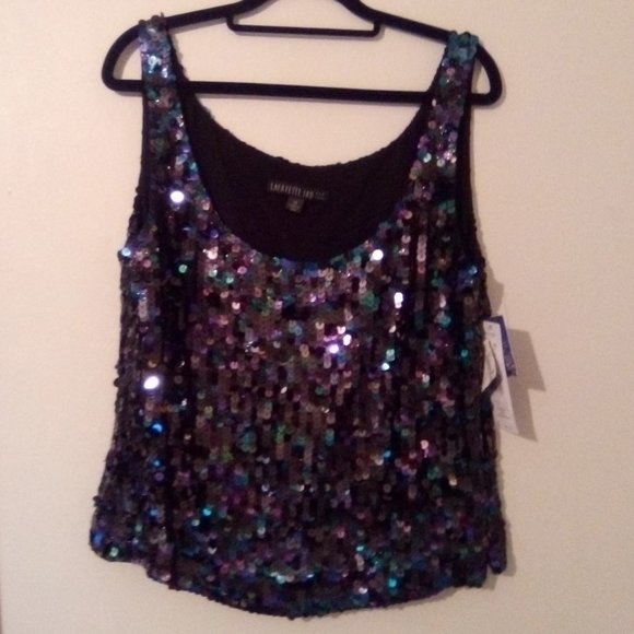 Lafayette 148 New York Tops - Lafayette New York Black Sequin Silk Tank Sz. 14